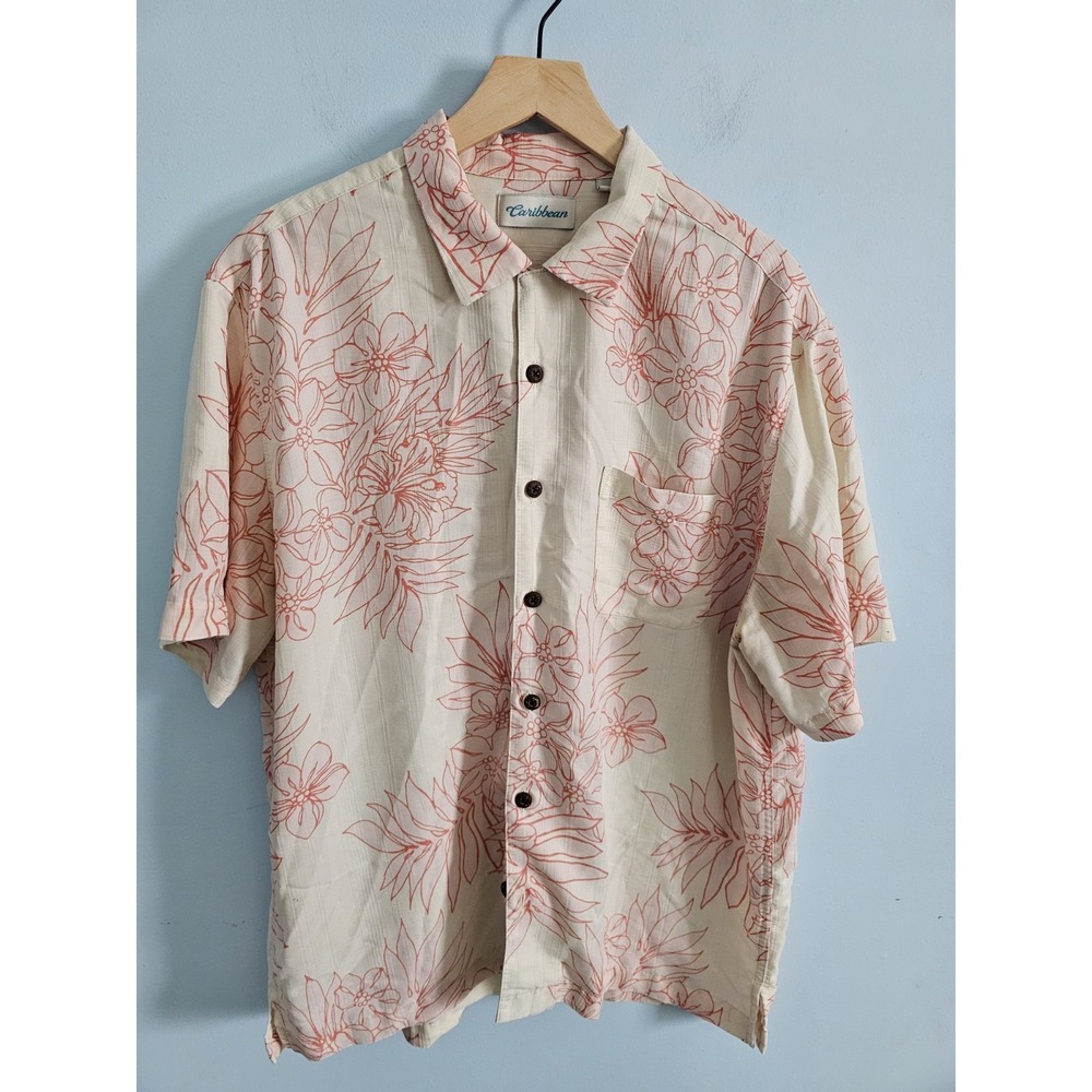 Carribean Joe Men's Shirt Hawaiian Floral  Yellow Color Short‎ Sleeve Size L